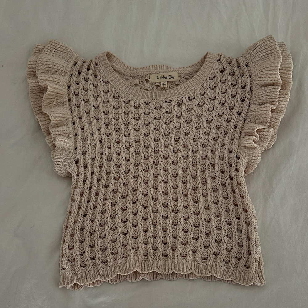 The Vintage Shop Open-Knit Sweater in Cream